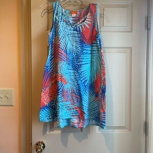 Hearts of Palm Tropical Sleeveless Long High-Low‎ Top, Multicolor, Size PM